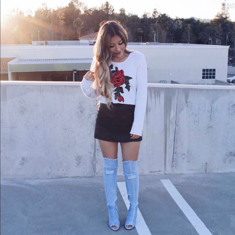 LF Stores floral embroidered thermal crop top